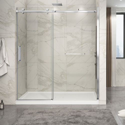 Zitta Shower door 72", in alcove, in brushed gold