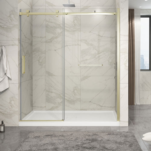Zitta Shower door 72", in alcove, in brushed gold