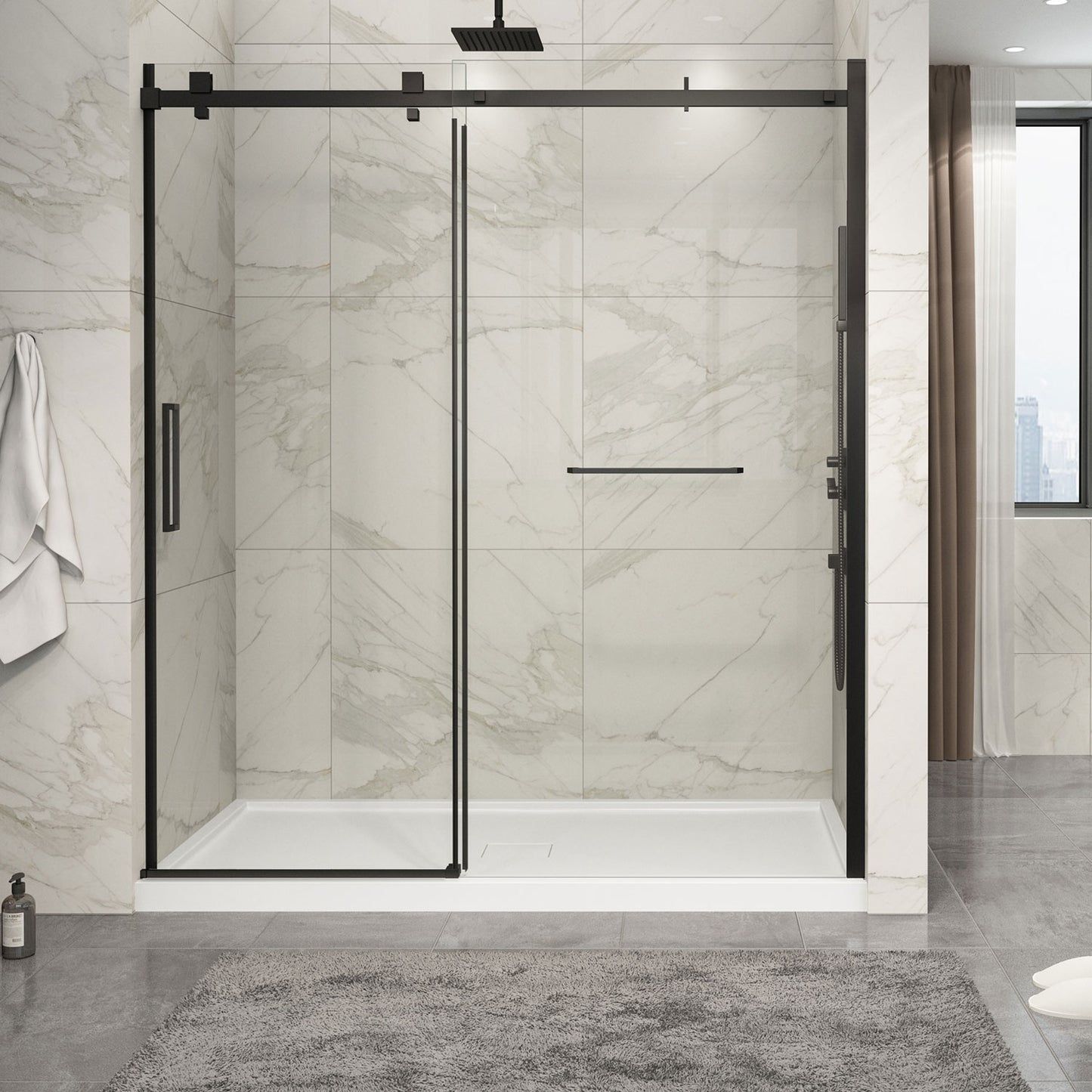 Zitta Shower door 72", in alcove, in brushed gold