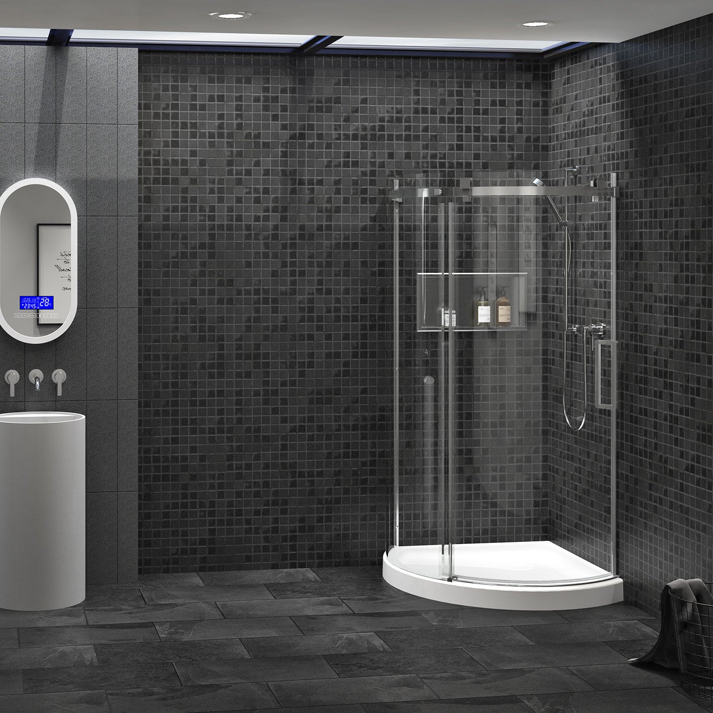 Zitta Shower door 36" x 36", in a corner round, in chrome