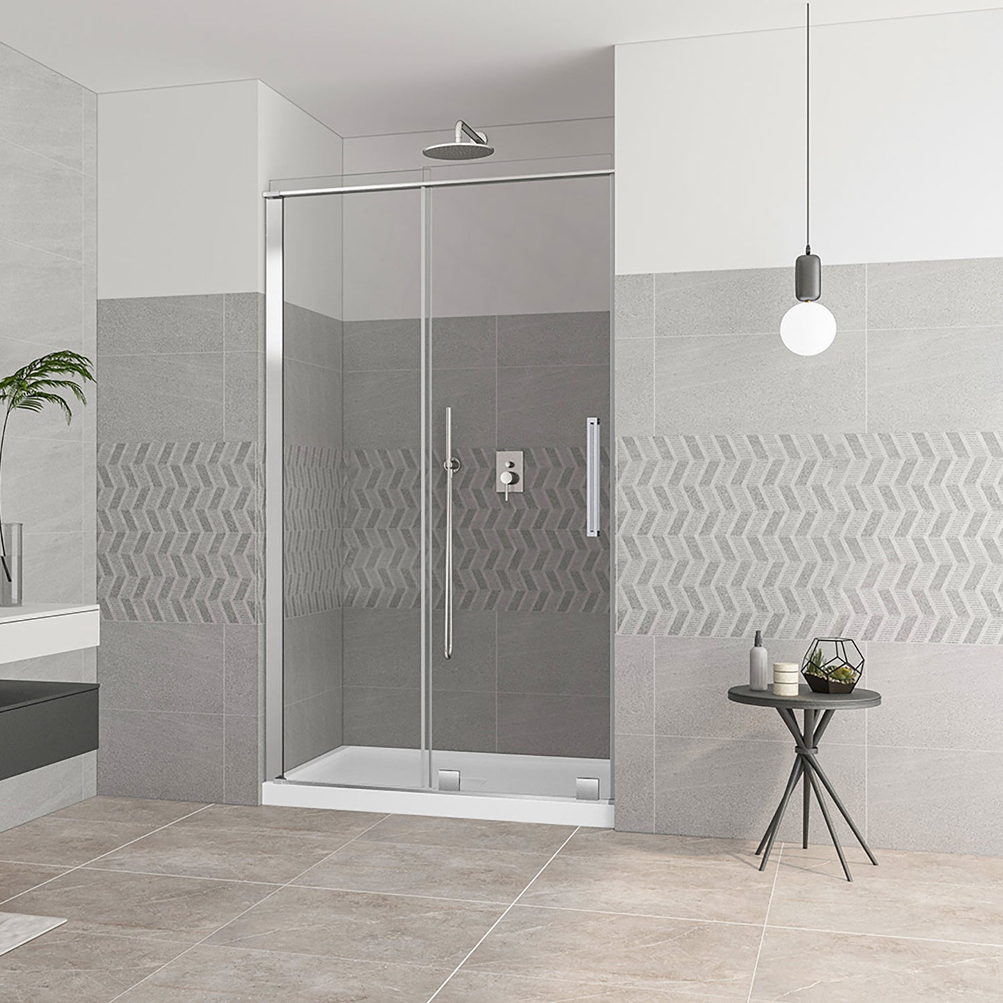 Zitta Shower door 48", in alcove, in chrome