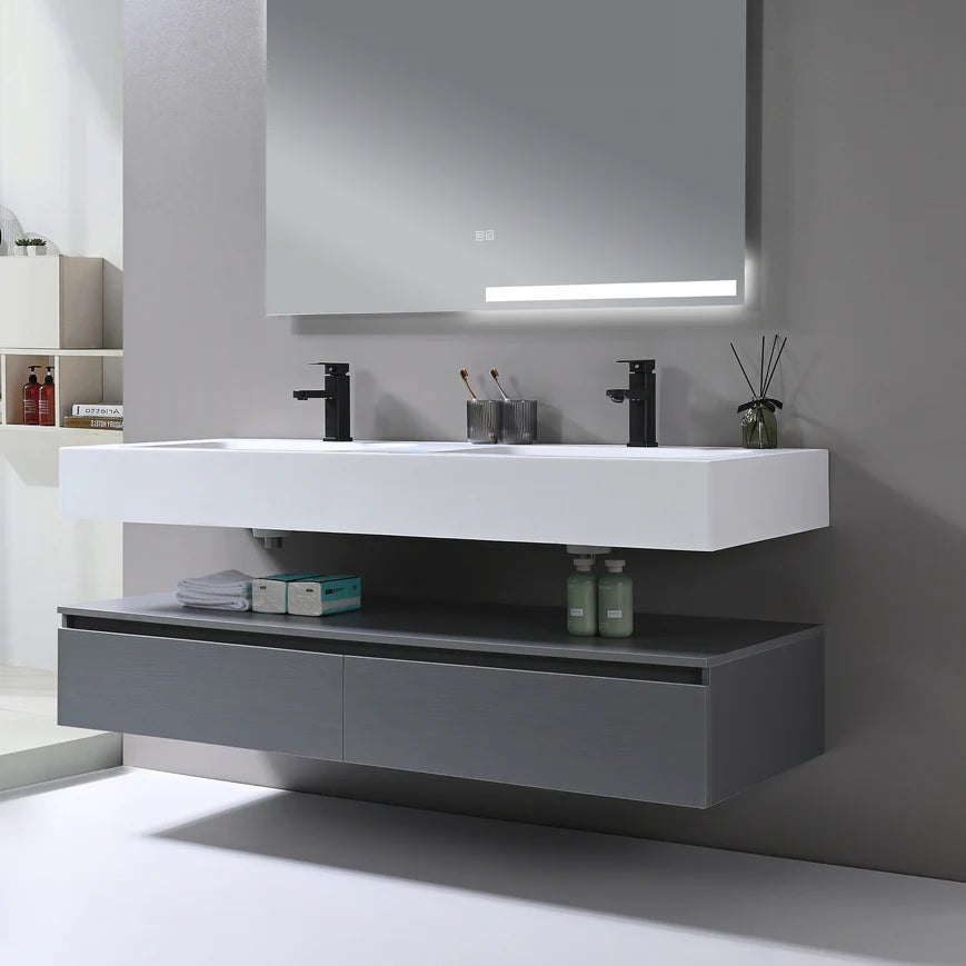 Wall-mount Double Sink Bathroom Vanity WV5693G + BASIN5693 1500 - Golzar Home