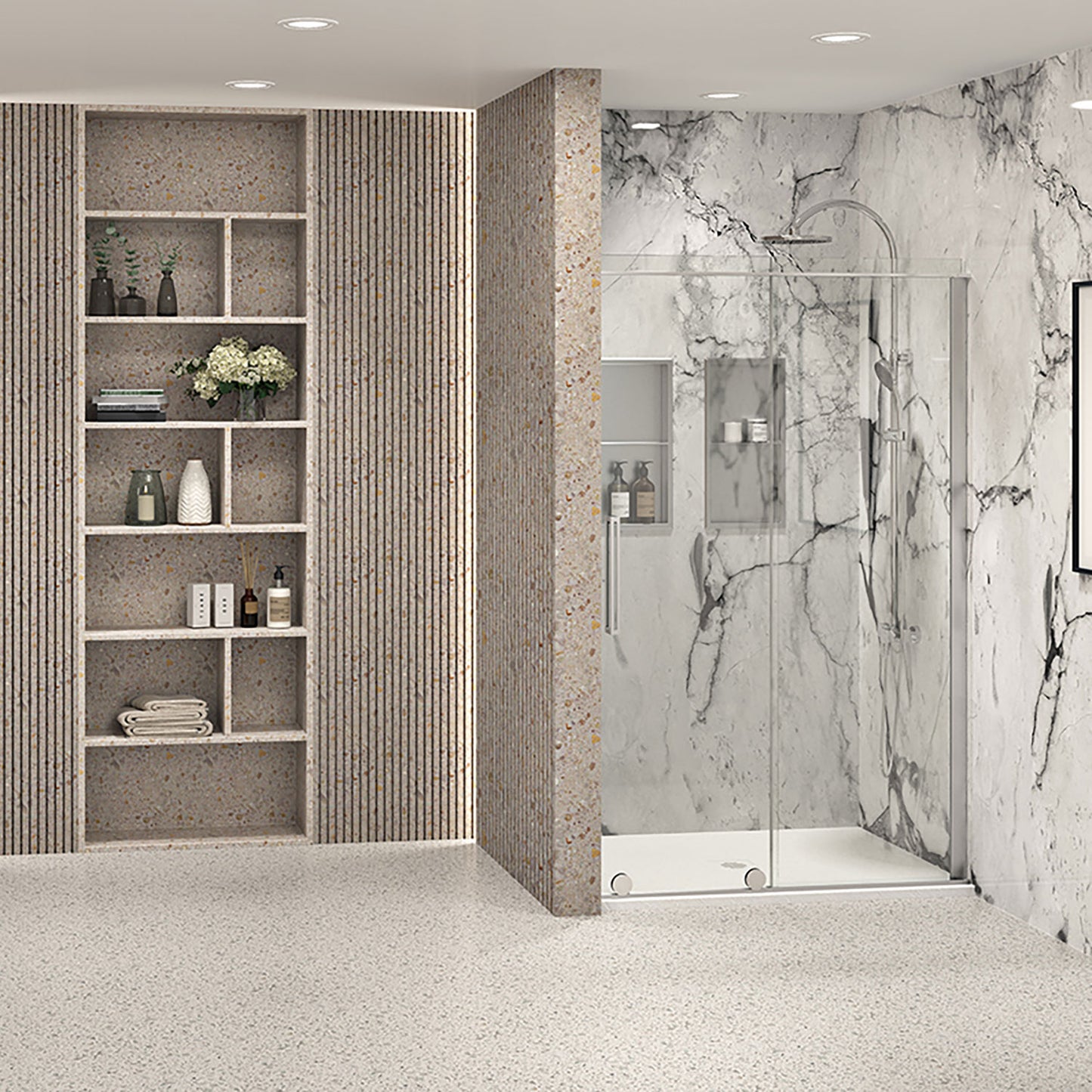 Zitta Shower door 48", in alcove, in chrome