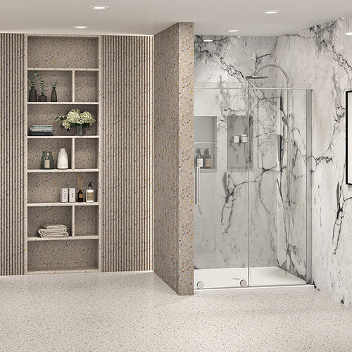 Zitta Shower door 48", in alcove, in chrome