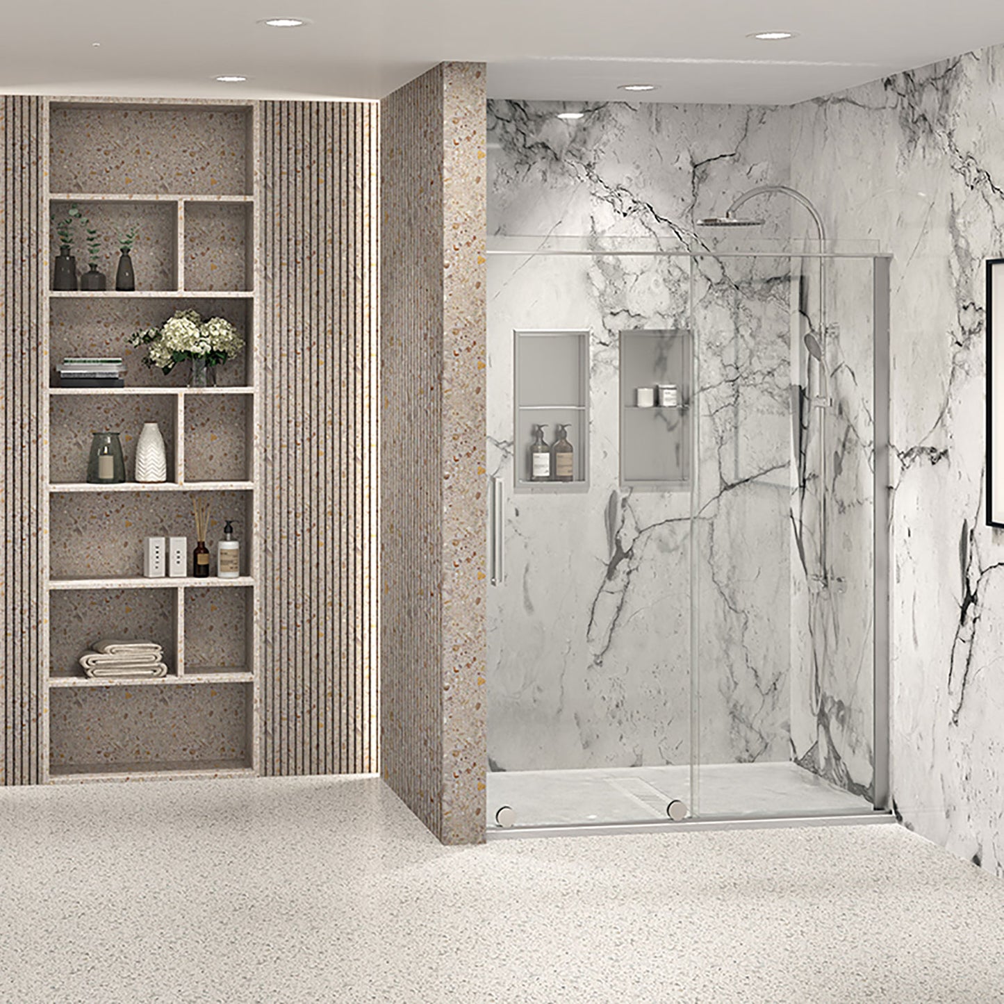 Zitta Shower door 60", in alcove, in chrome