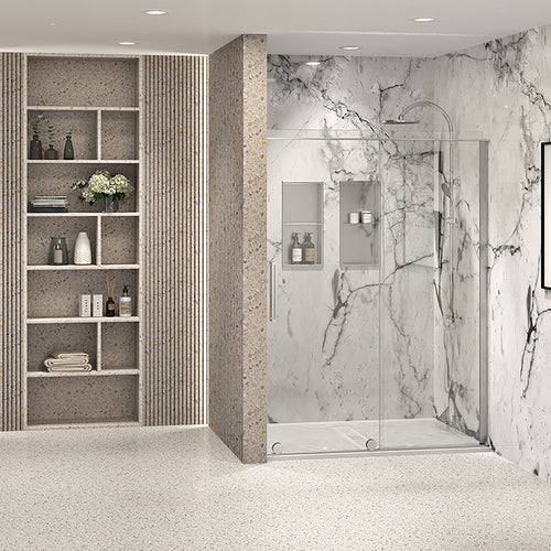 Zitta Shower door 60", in alcove, in chrome