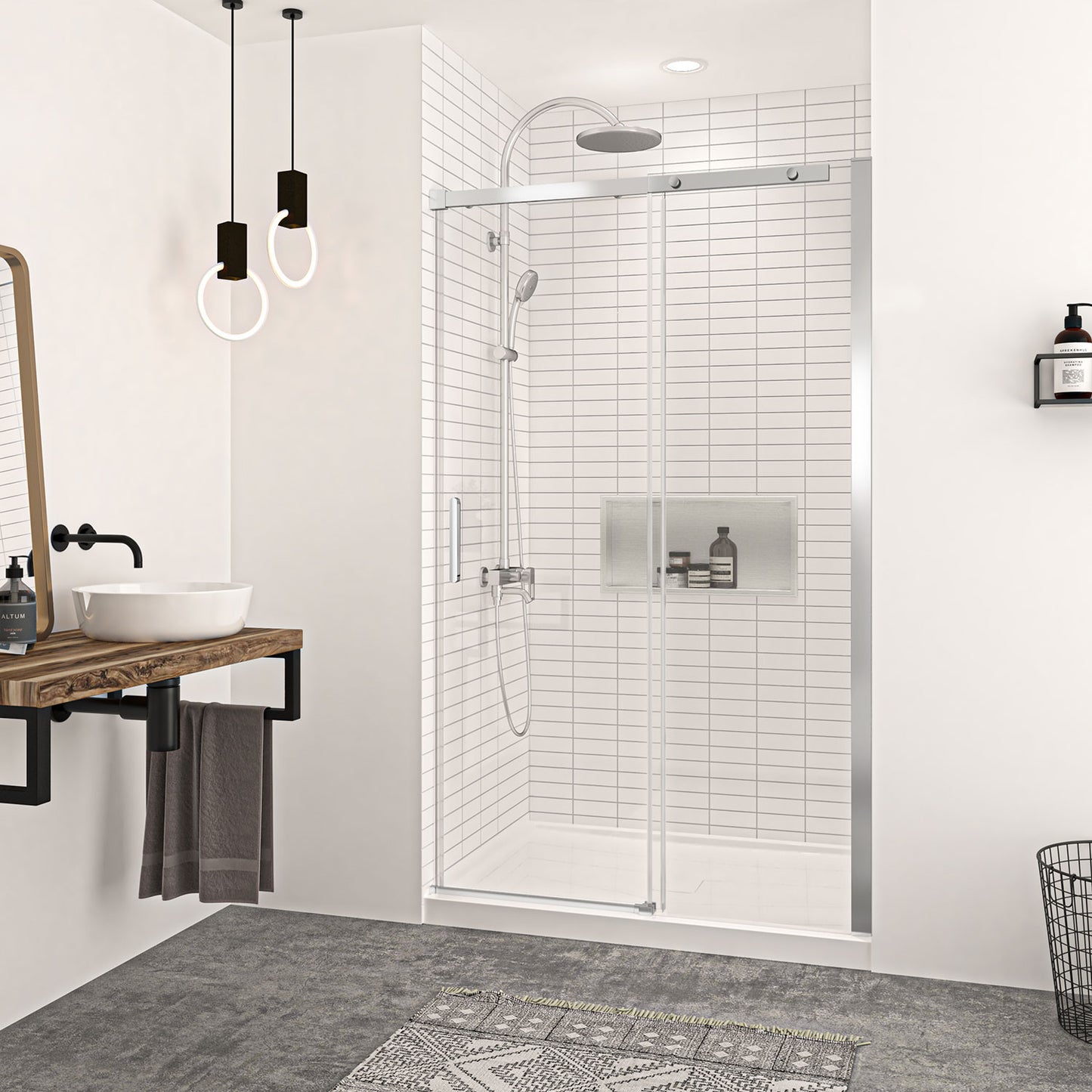 Zitta Shower door 48", in alcove, in chrome