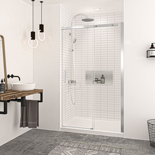 Zitta Shower door 48", in alcove, in chrome