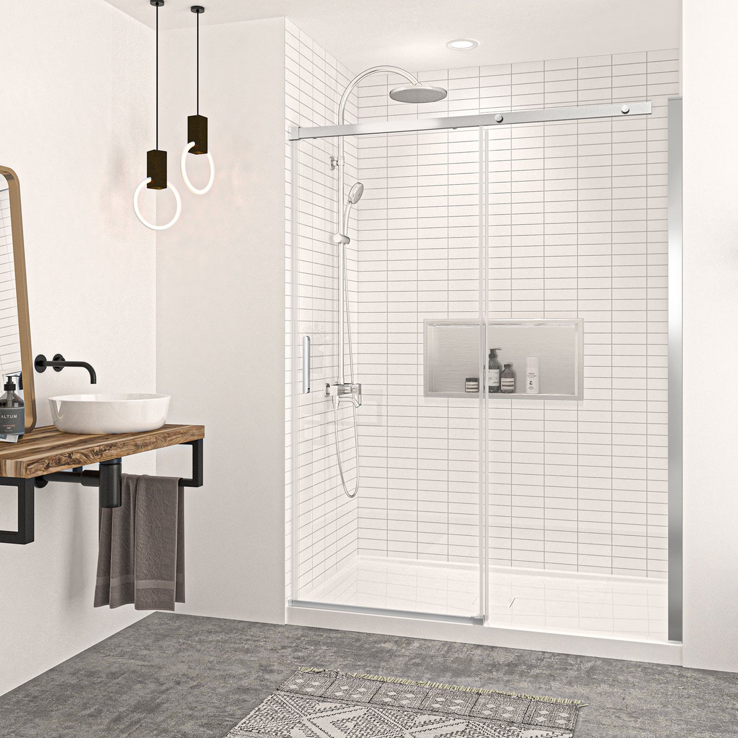Zitta Shower door 60", in alcove, in chrome