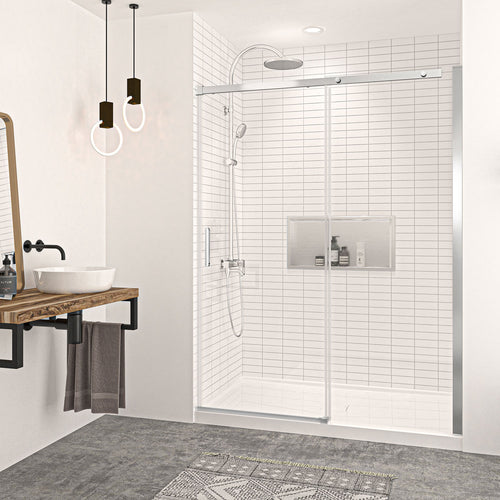 Zitta Shower door 60", in alcove, in chrome