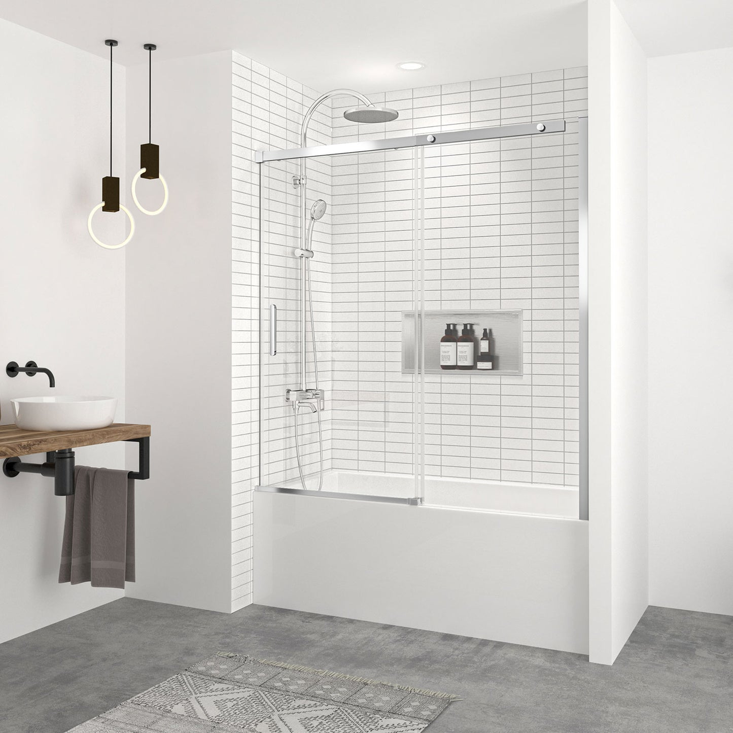 Zitta Bathtub door 60", in alcove, in chrome