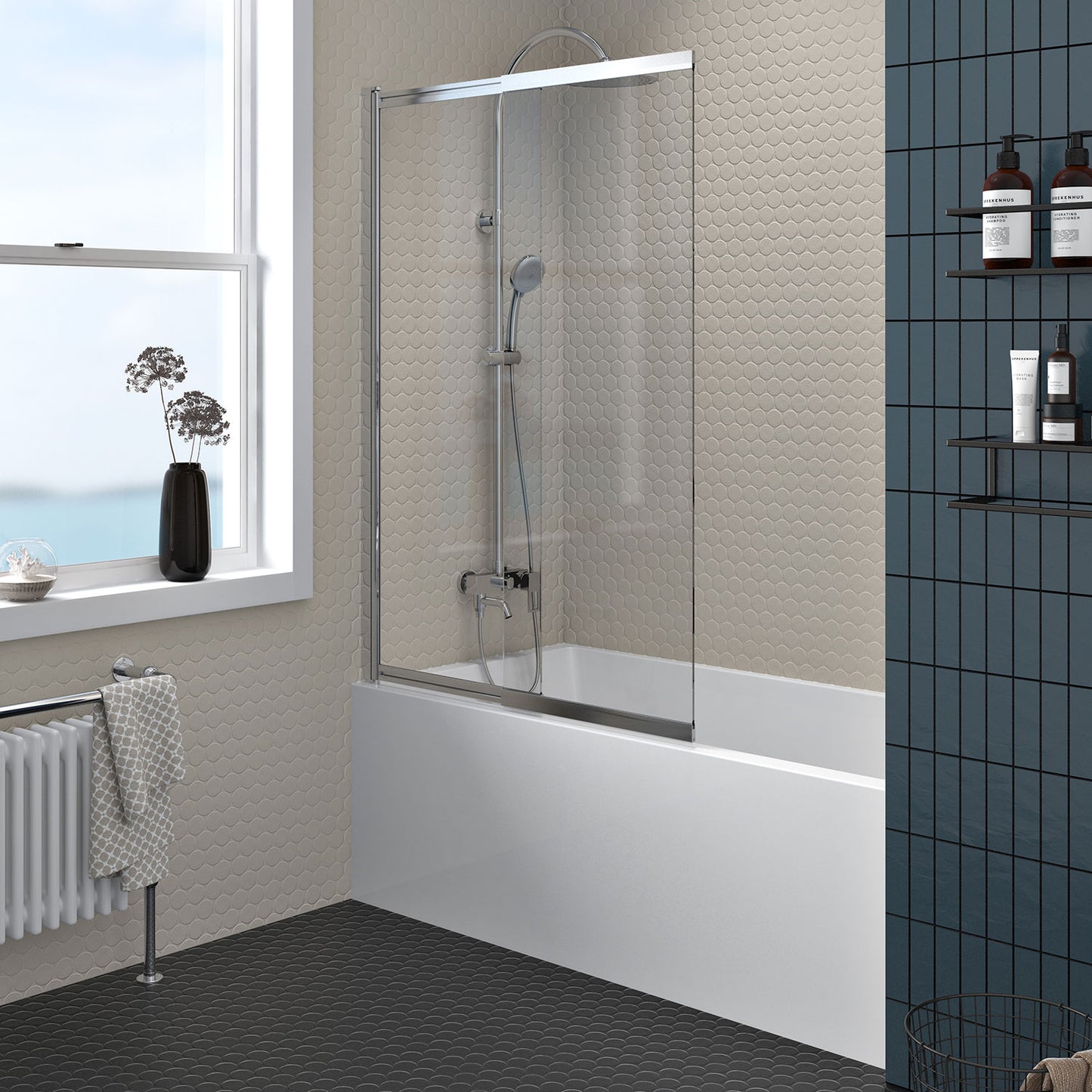 Zitta Bathtub screen 40", in alcove, in chrome