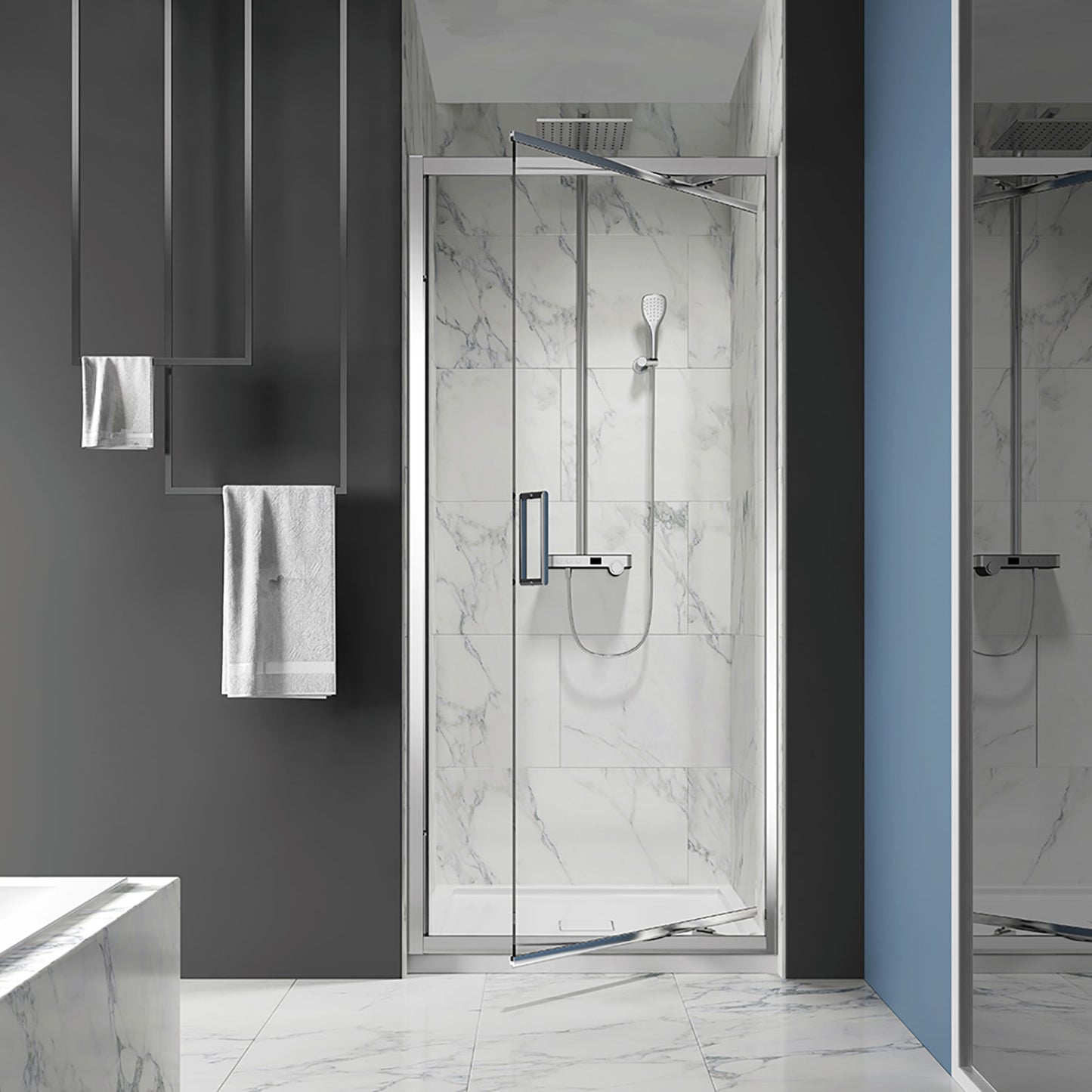 Zitta Shower door 36", in alcove square, in chrome