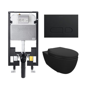 Bocchi Matte Black 2-Piece Elongated Wall Mounted Toilet with Duravit In-Wall Tank (Seat Included)