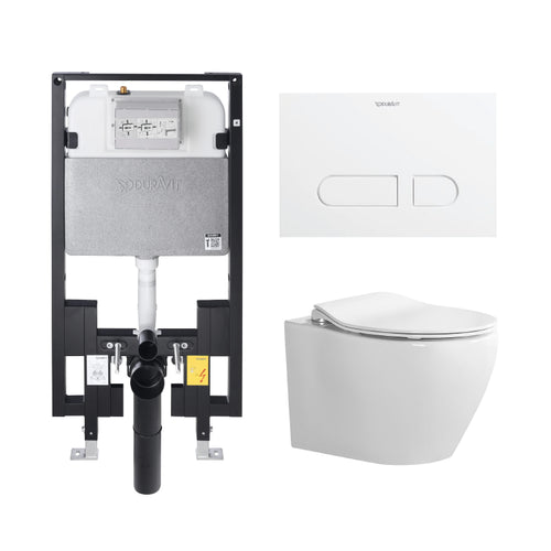 Alps 2-Piece Elongated Dual-Flush Wall Mounted Toilet with Duravit In-Wall Tank (Seat Included) Berlin