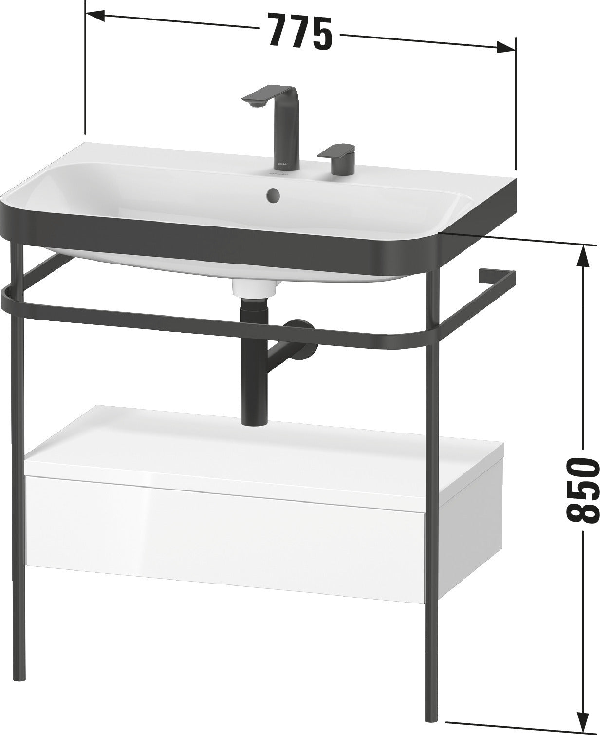 Duravit Happy D.2 c-bonded set with metal console and drawer