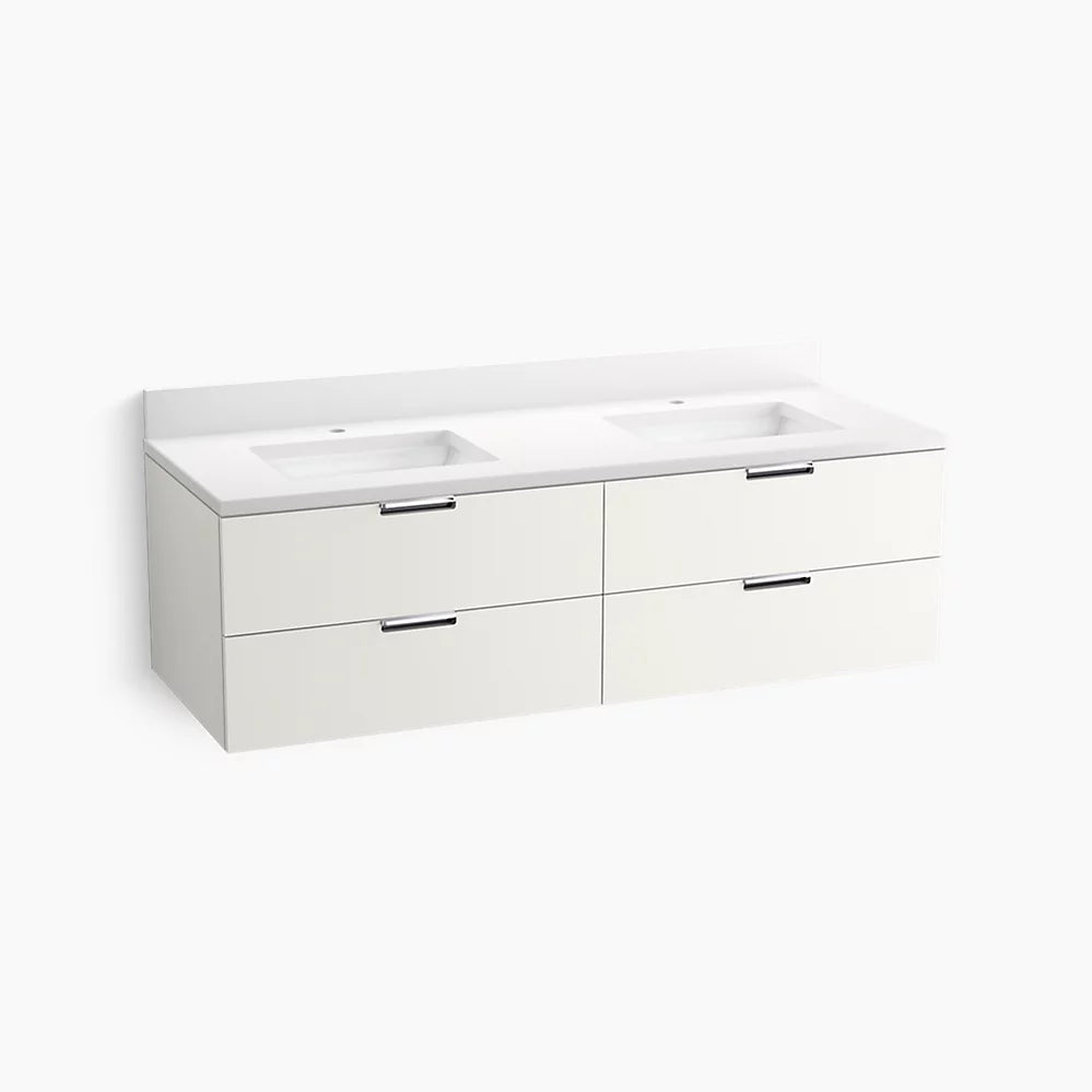 Kohler 60" wall-hung bathroom vanity cabinet with sink and quartz top