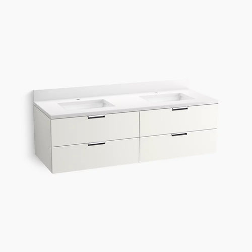 Kohler 60" wall-hung bathroom vanity cabinet with sink and quartz top