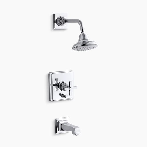 Kohler Rite-Temp® bath and shower trim kit with push-button diverter and cross handle, 2.5 gpm