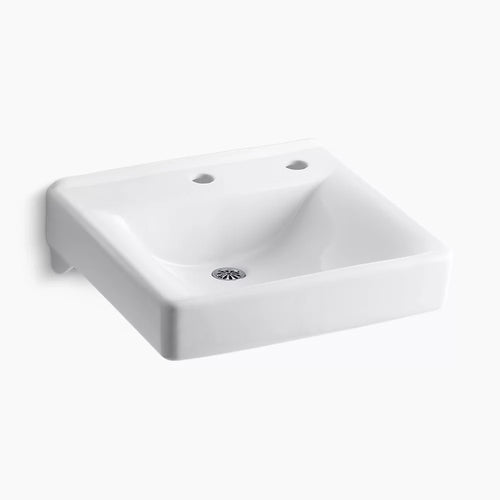 Kohler 20" x 18" wall-mount/concealed arm carrier bathroom sink with single faucet hole and right-hand soap dispenser hole