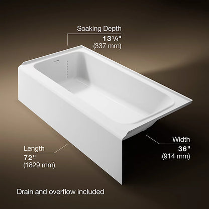 Kohler Avec 72" x 36" alcove bath, left drain