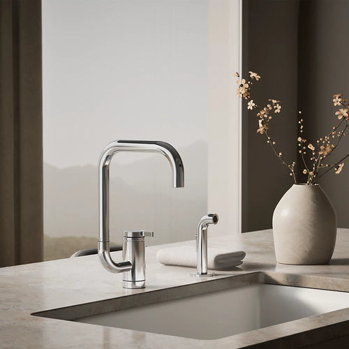 Kohler Single-handle kitchen sink faucet with two-function extended-reach spout and side sprayer
