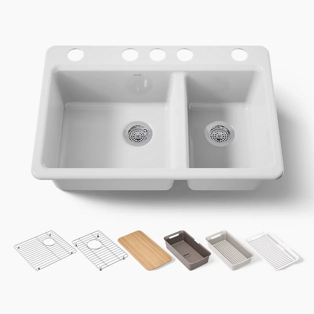 Kohler Riverby® 33" undermount double-bowl workstation kitchen sink