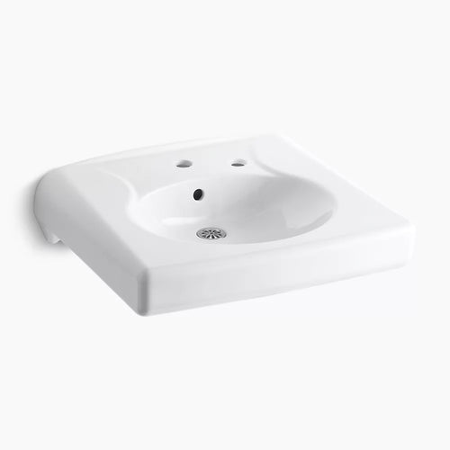 Kohler Wall-mount or concealed carrier arm mount commercial bathroom sink with single faucet hole and right-hand soap dispenser hole