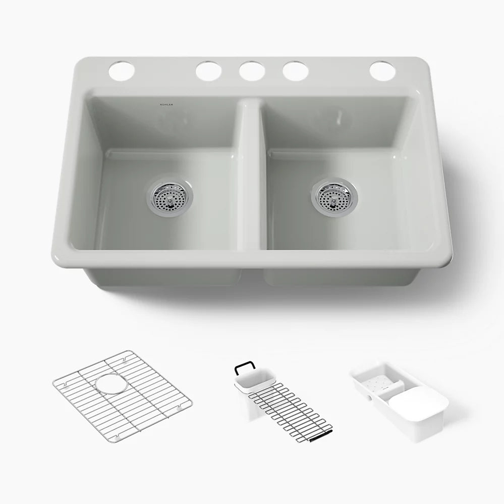 Kohler Riverby® 33" undermount double-bowl workstation kitchen sink