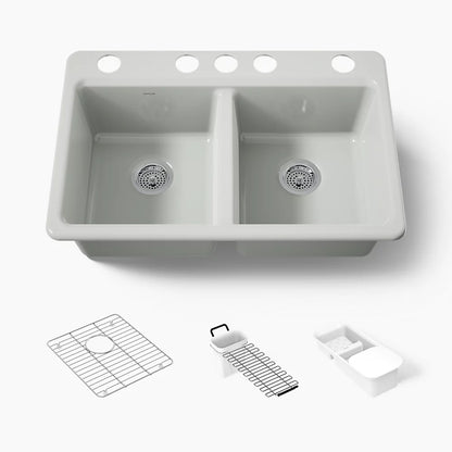Kohler Riverby® 33" undermount double-bowl workstation kitchen sink