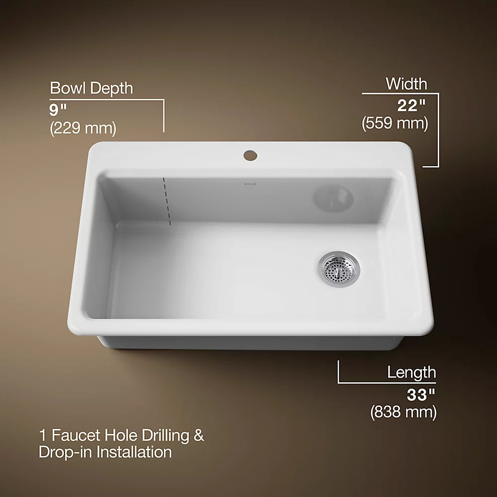 Kohler Riverby® 33" top-mount single-bowl kitchen sink