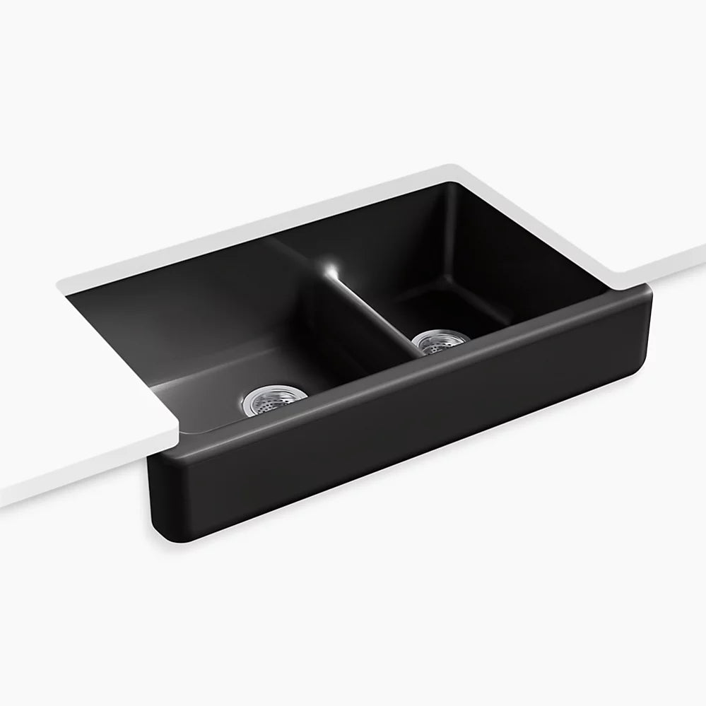 Kohler Smart Divide® 35-1/2" undermount double-bowl farmhouse kitchen sink with short apron
