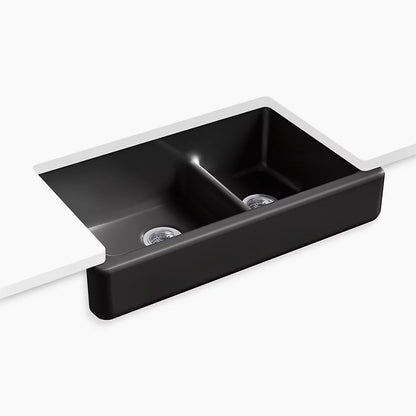 Kohler Smart Divide® 35-1/2" undermount double-bowl farmhouse kitchen sink with short apron