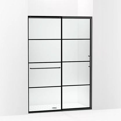 Kohler Sliding shower door, 75-1/2" H x 50-1/4 - 53-5/8" W, with heavy 5/16" thick Crystal Clear glass with rectangular grille pattern