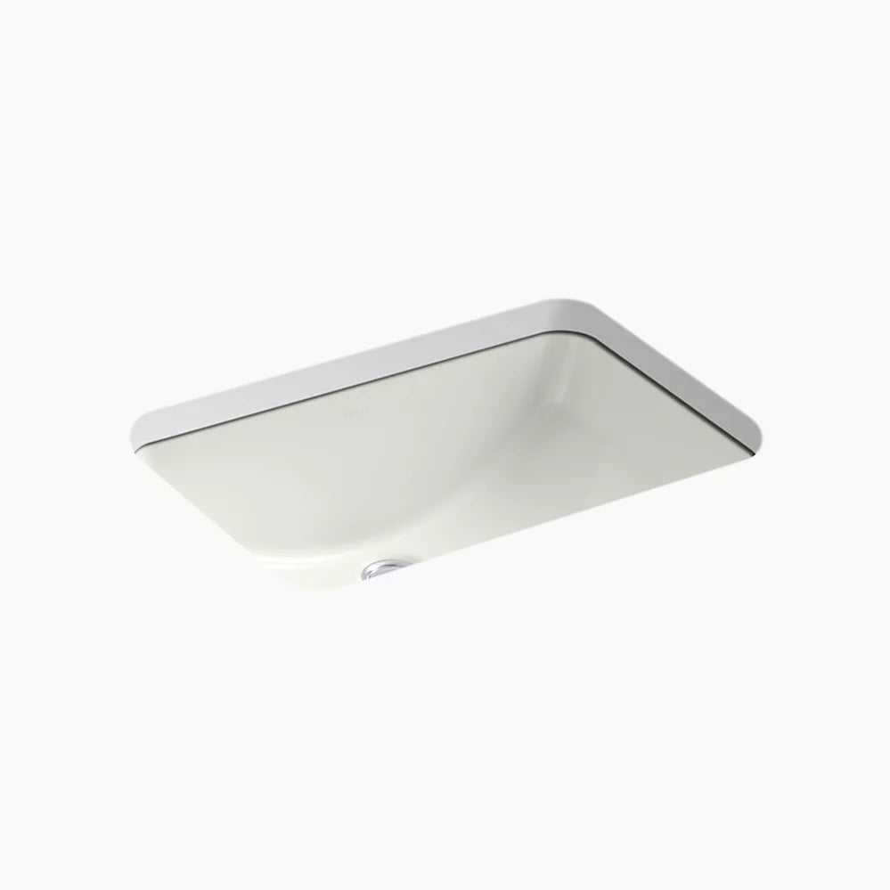 Kohler 21" rectangular undermount bathroom sink with glazed underside, no overflow