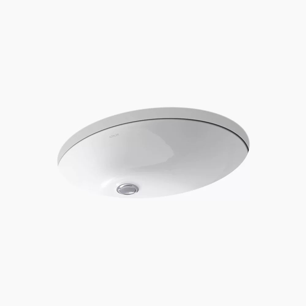 Kohler 21-1/4" oval undermount bathroom sink with glazed underside, no overflow