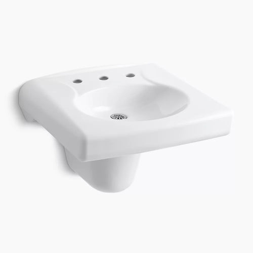 Kohler Wall-mount or concealed carrier arm mount commercial bathroom sink with widespread faucet holes and shroud