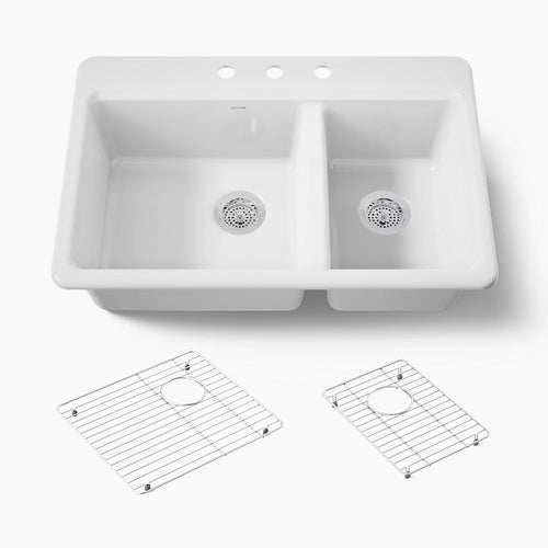 Kohler Riverby® 33" top-mount double-bowl kitchen sink