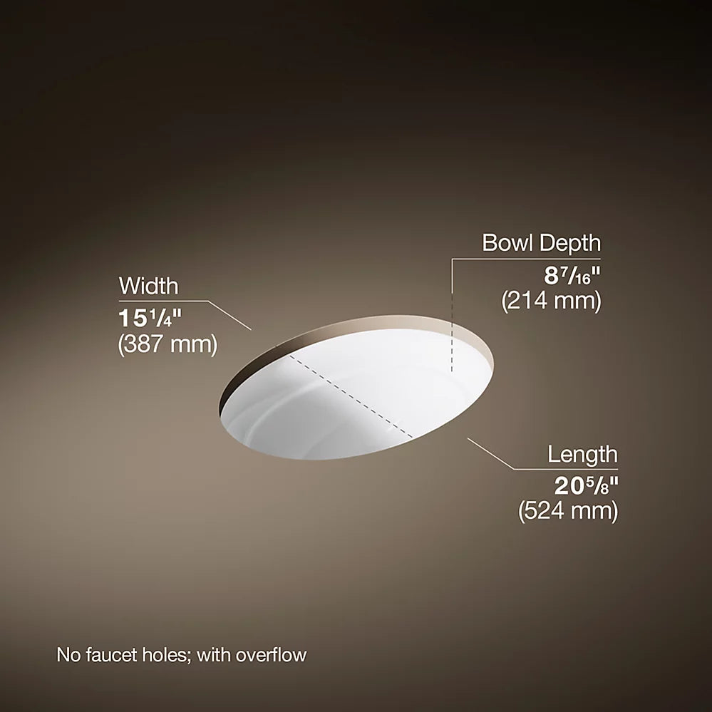 Kohler 20-3/4" oval undermount bathroom sink, no overflow