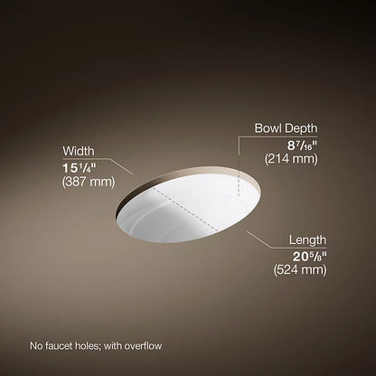 Kohler 20-3/4" oval undermount bathroom sink, no overflow