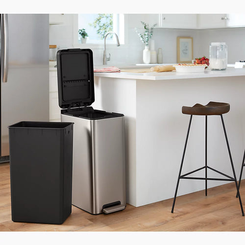 Kohler 13-gallon stainless steel slim step trash can with bifold lid
