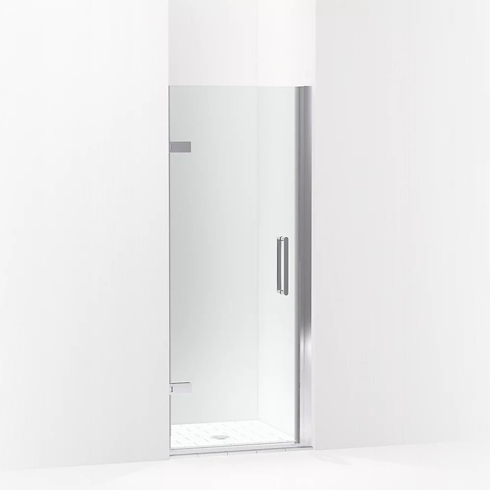 Kohler Frameless pivot shower door, 71-5/8" H x 27-5/8 - 28-3/8" W, with 3/8" thick Crystal Clear glass