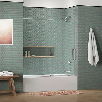 Kohler Sliding bath door, 58-1/4" H x 55-3/4 - 59-3/4" W, with 5/16" thick Crystal Clear glass