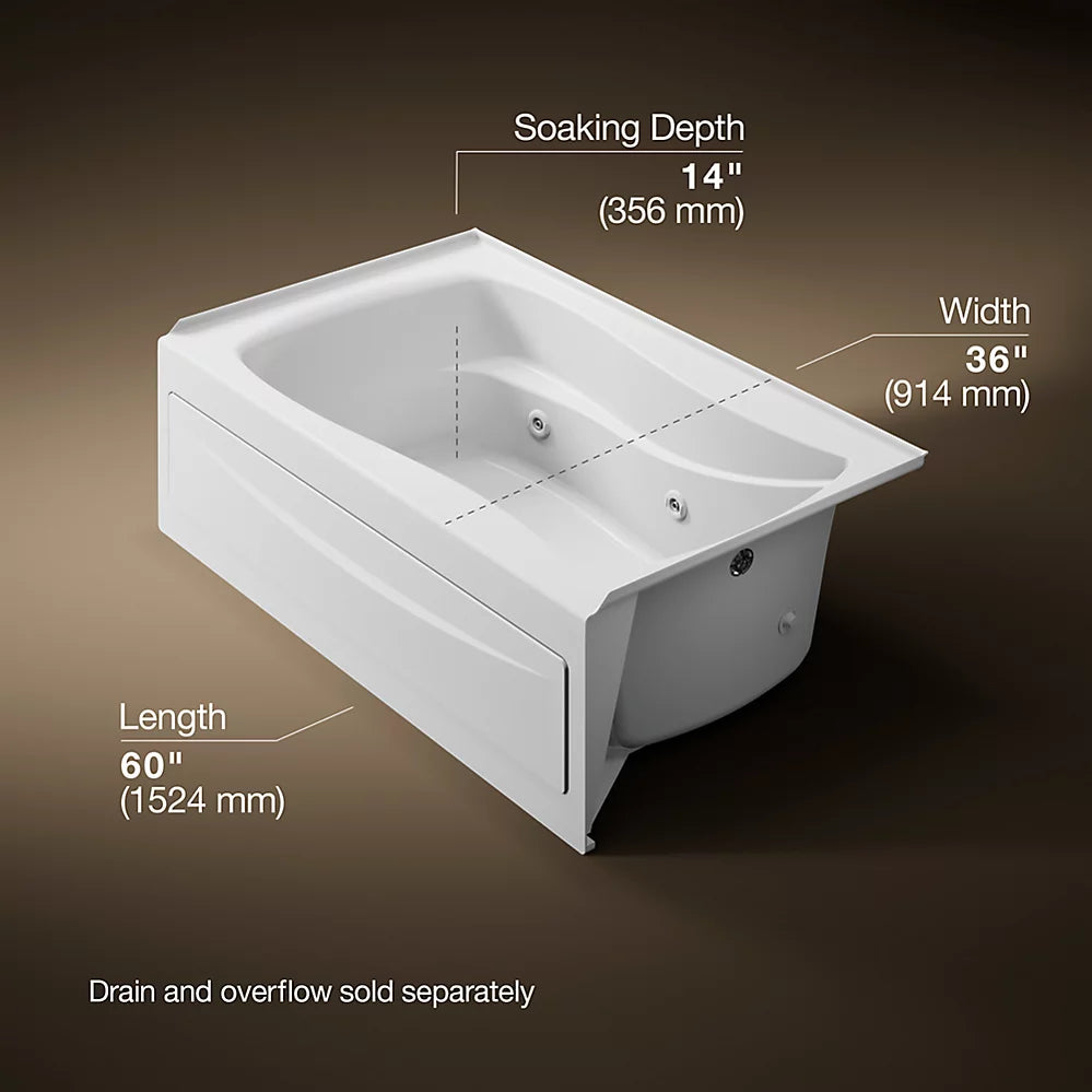 Mariposa® 60" x 36" alcove heated whirlpool, right drain