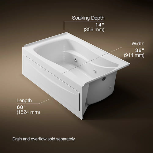 Mariposa® 60" x 36" alcove heated whirlpool, right drain