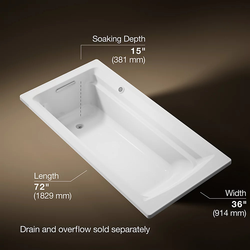 Kohler Archer Bath With Bask Heated Surface 72 x 36-Inch Drop-In Bathtub