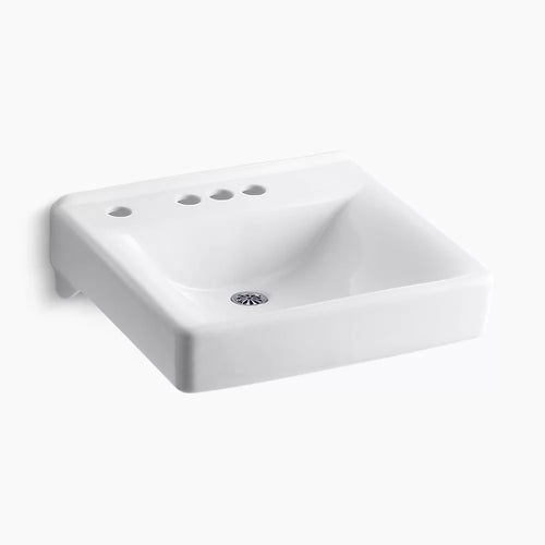 Kohler 20" x 18" wall-mount/concealed arm carrier bathroom sink with 4" centerset faucet holes and left-hand soap dispenser hole