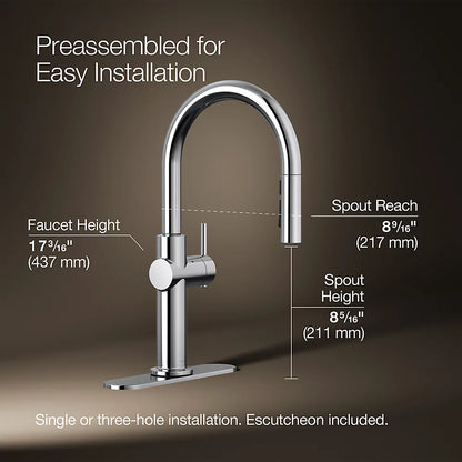 Kohler Touchless pull-down kitchen sink faucet with three-function sprayhead