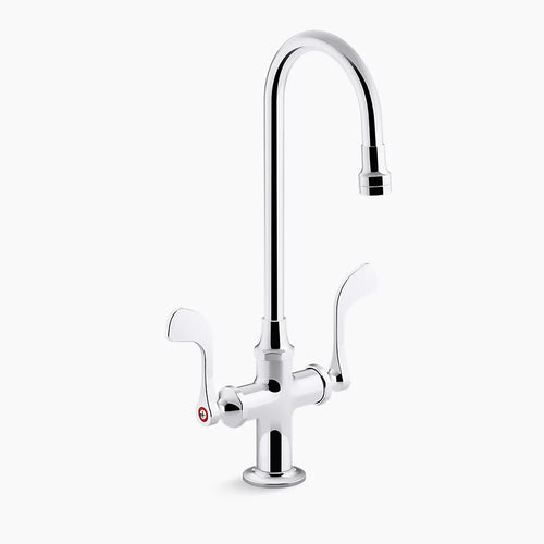 Kohler 0.5 gpm monoblock gooseneck bathroom sink faucet with laminar flow and wristblade handles, drain not included