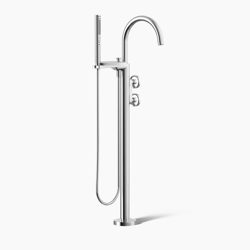 Kohler Floor-mount bath filler trim with industrial handles and handshower